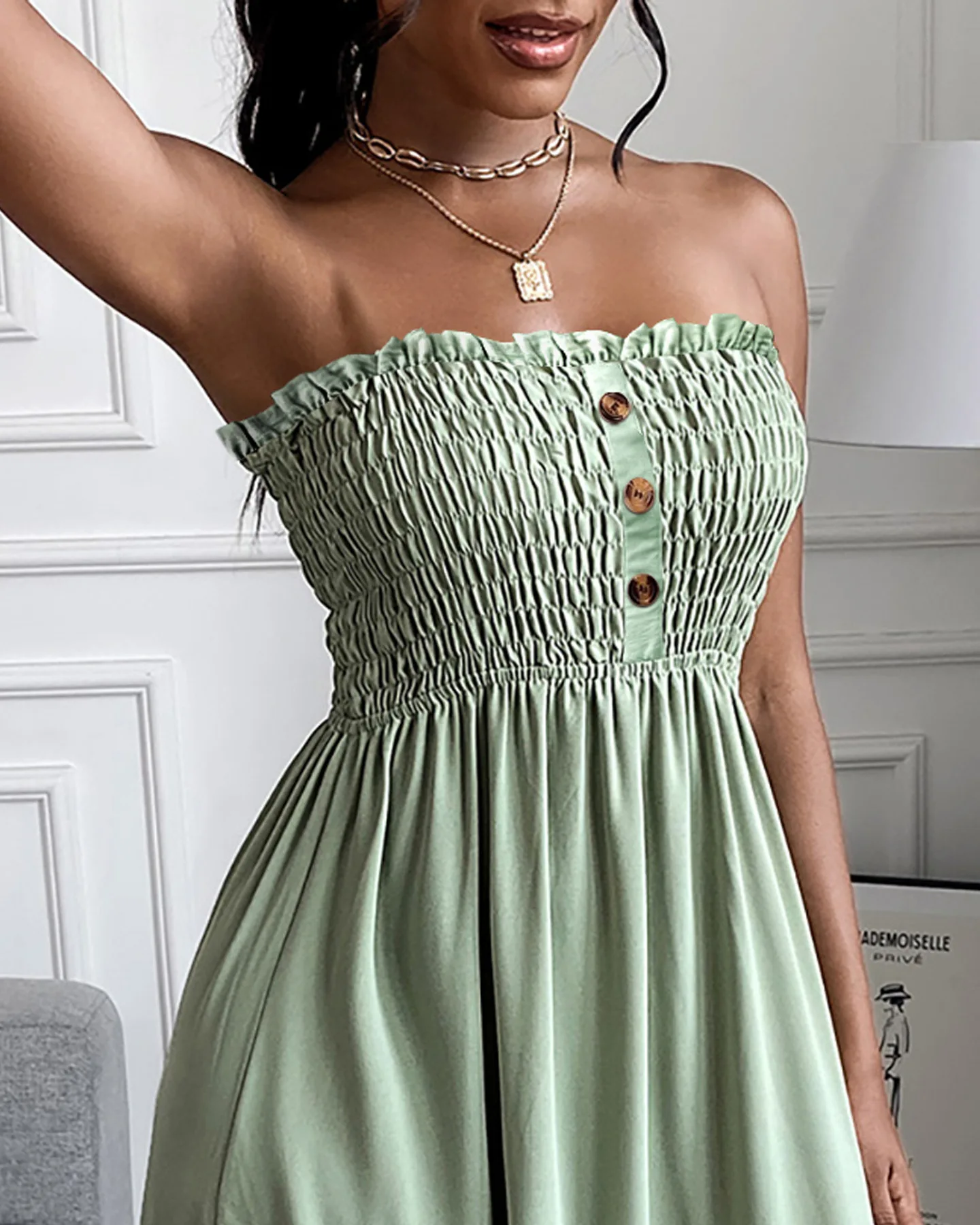 

Sexy Strapless Dresses for Women Summer Fashion Fold Chest Wrapping Sleeveless Off Shoulder Backless Slim Beach Long Dress