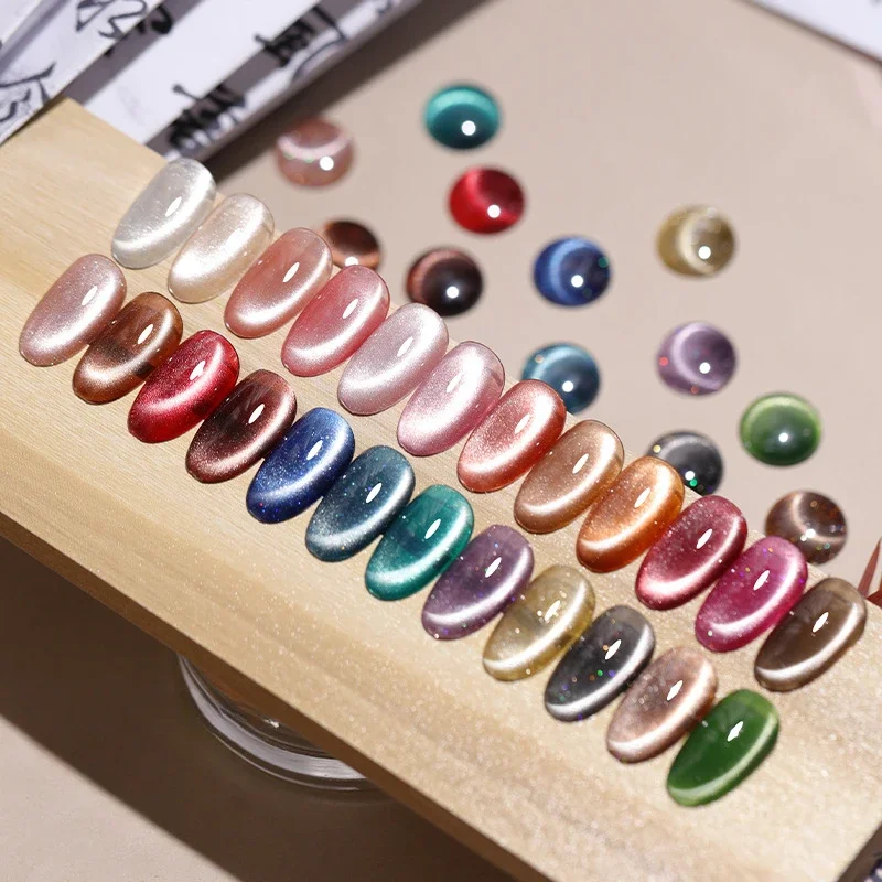 24 개/대 15ML 다채로운 오로라 깨진 다이아몬드 고양이 눈 매니큐어 젤 마그네틱 UV 젤 광택 갤럭시 사이클론 젤 폴란드어