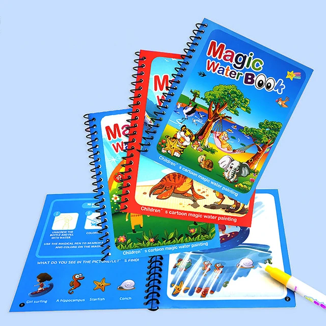 Magic book, color drawing in water, Montessori kids, reusable