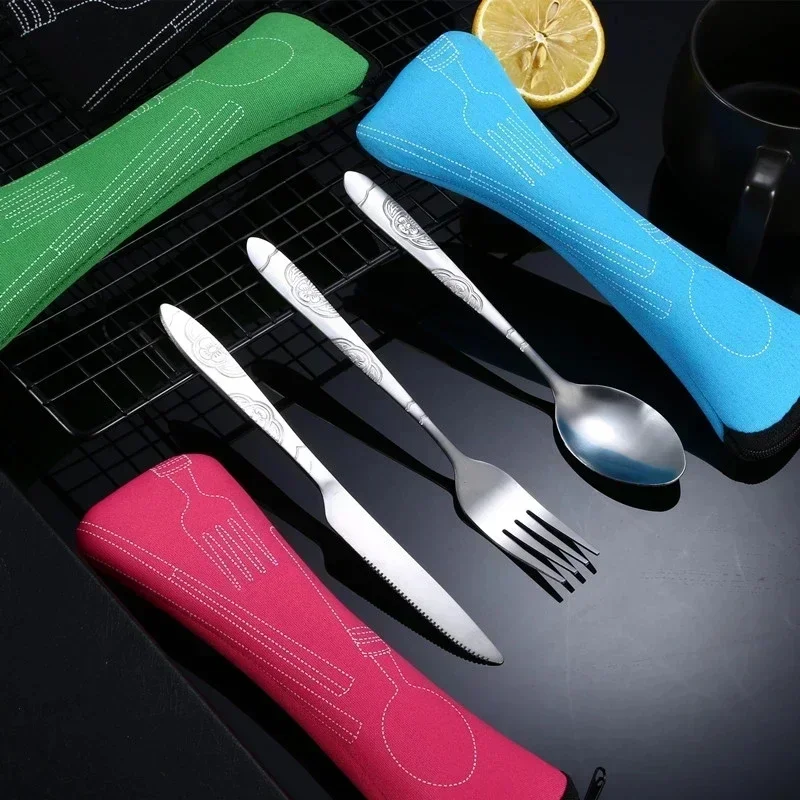 Portable Stainless Steel Western Style Steak Knife Fork Spoon Complete Set of Tableware for Home Use Outdoor Travel Cutlery 3Pcs