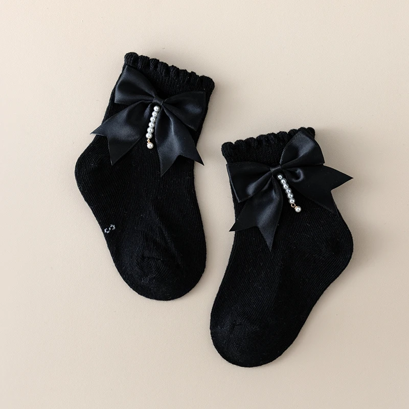 Infant Kids Baby Girls Summer Socks Ruffle Ankle Socks Breathable Toddler Dress with Pearl Tassel 0-4T