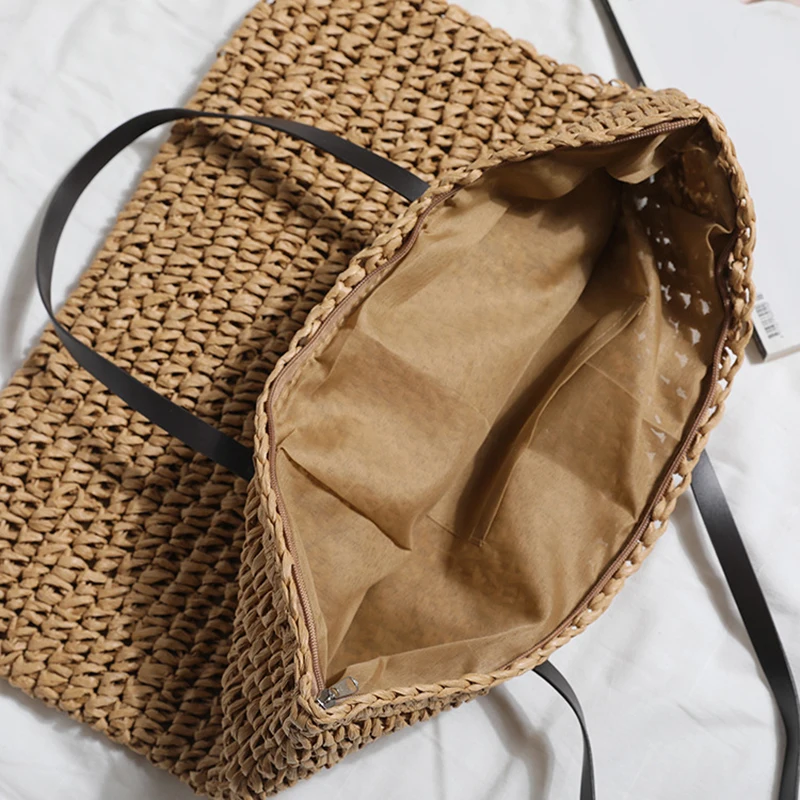 Straw Woven Beach Shoulder Bag Vintage Handmade Knitted Handbag Purse Rattan Clutch Bohemian Summer Travel Casual Shopping Totes