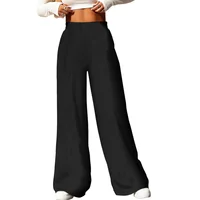  2025 Casual Elegant Wide Leg Trousers Women Solid Black Slimming Breathable Office Daily Pants 