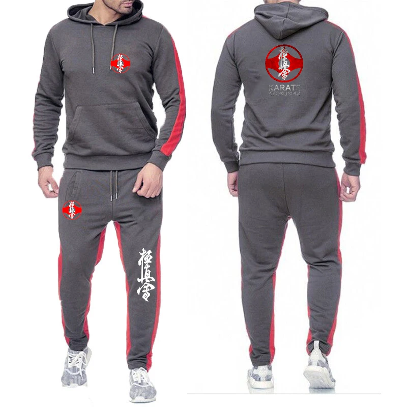Kyokushin Karate Print New Clothing Men's Autumn Winter Sets Zipper Hoodie+Pants Casual Tracksuit Male Sportswear Pullover Sweat 2