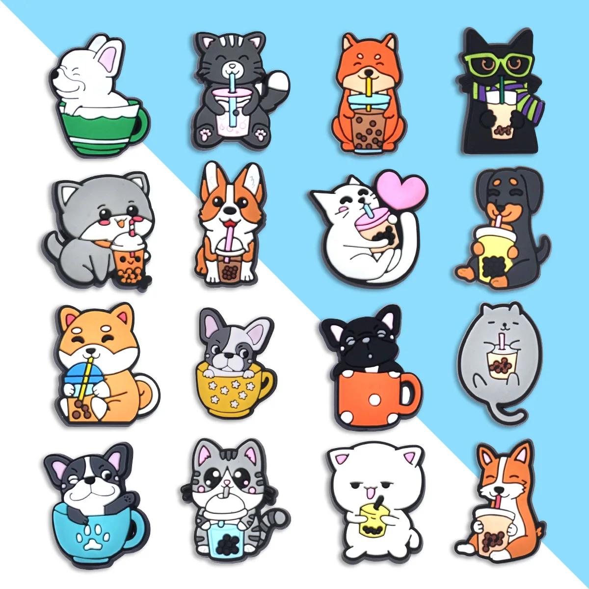 16pcs Cat Dog Animals Shoe Charms Fit for Croc Clog Sandals Decoration