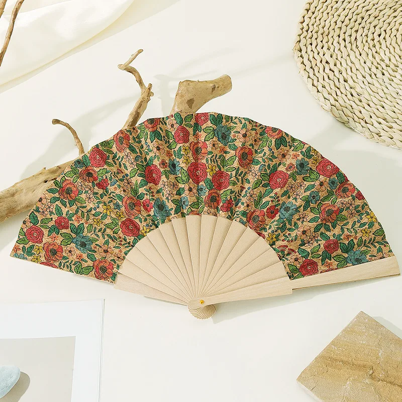 Vintage Portuguese Cork Folding Fan Advanced Makeup Hand Held Fan Bohemian Style Wooden Folding Graft Gift Props Home Decor folding fan,hand fan,wooden hand fan