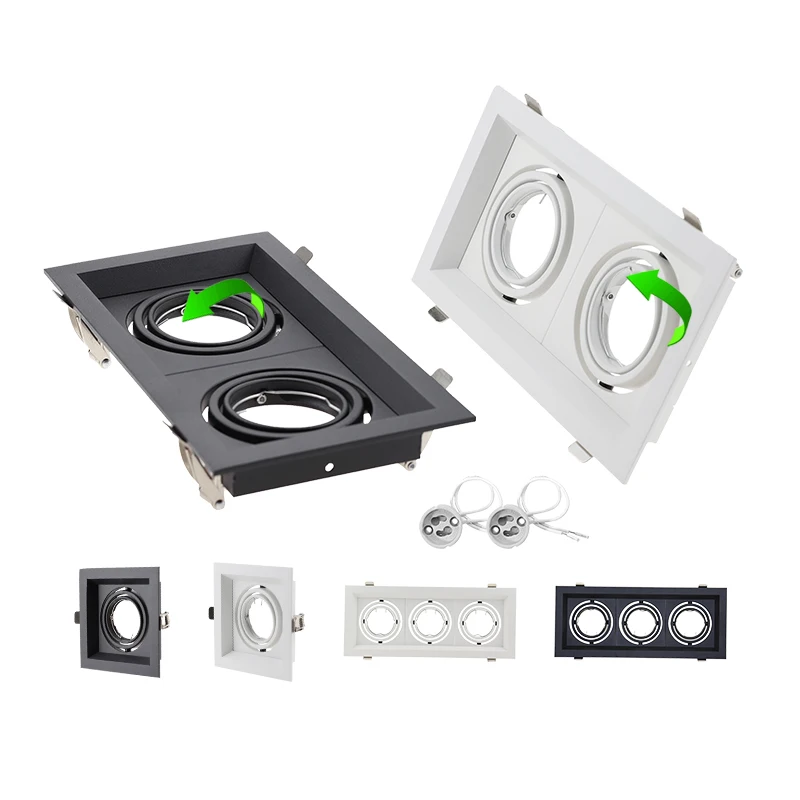 Square Recessed Black Adjustable Ceiling Lamps Holder GU10 Socket or MR16 Base LED Spot and Halogen Built-in Spot Lights