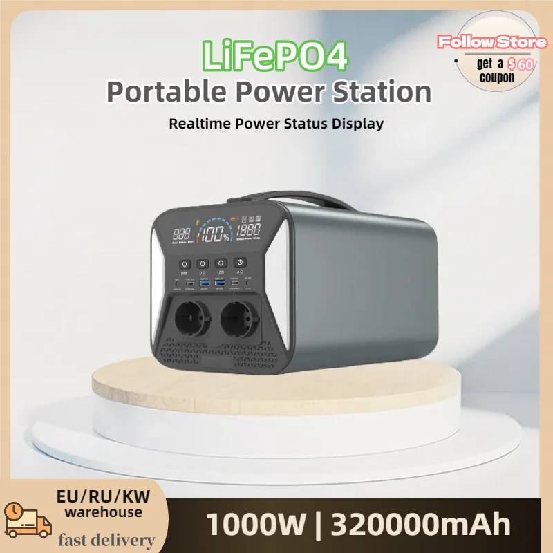 

1000W 320000mAh LiFePO4 Power Station for Camping RV Road Trip Outdoor Adventures 1000Wh Portable Generation Backup to go Power