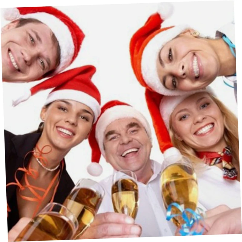 Plush Christmas Hat for Adult Kids Thickened Warm Santa Claus Red Xmas Hats Cap Merry Christmas New Year Party Decoration