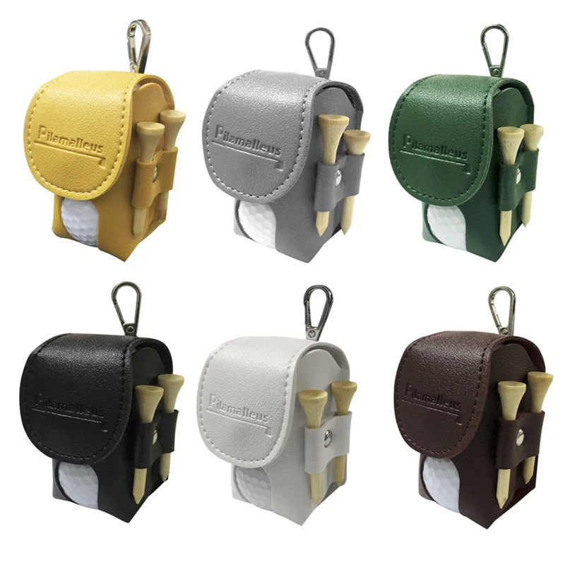 Mini Golf Ball Storage Bag 2 Tees Double Ball Bag Portable PU Leather Soft Colorful Waist Golf Accessories
