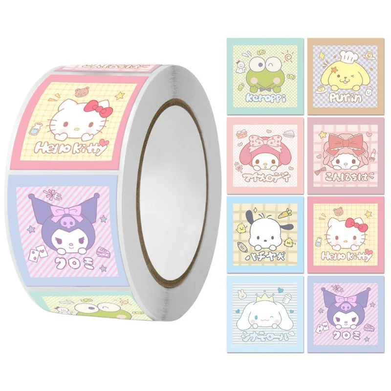 

Новинка, 500 шт., милые наклейки Sanrio в рулоне, мультяшная Kuromi Melody, каракули, чемодан, планшет, блокнот, цена, наклейка, игрушка