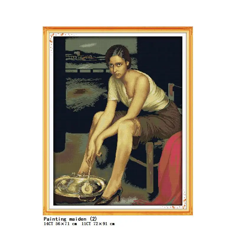 Oil Painting Girl Series Character Pattern Cross Stitch Kit 11CT 14CT Counted Printed Embroidery DIY Needlework Home Decor Gifts