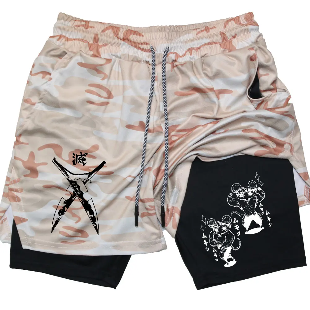 Men's Compression Shorts Anime Demon Slayer Print Beach Shorts Gym Fitness Running Quick Dry Short Pants Summer Print Sportswear 6