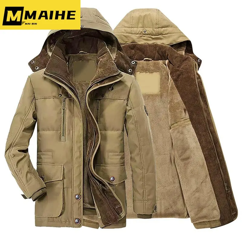 

Plus Size 5XL Winter Men Hooded Parkas Fur Linner Thicken Jacket Male Casual Overcoat Hat Detachable Coats Man Jaqueta Masculina