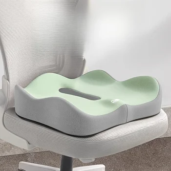 Coussin de siège en mousse à mémoire de forme, 1 pièce, support ergonomique 3D |   Vert clair et gris, polyester lavable, essentiels pour voiture/bureau 1