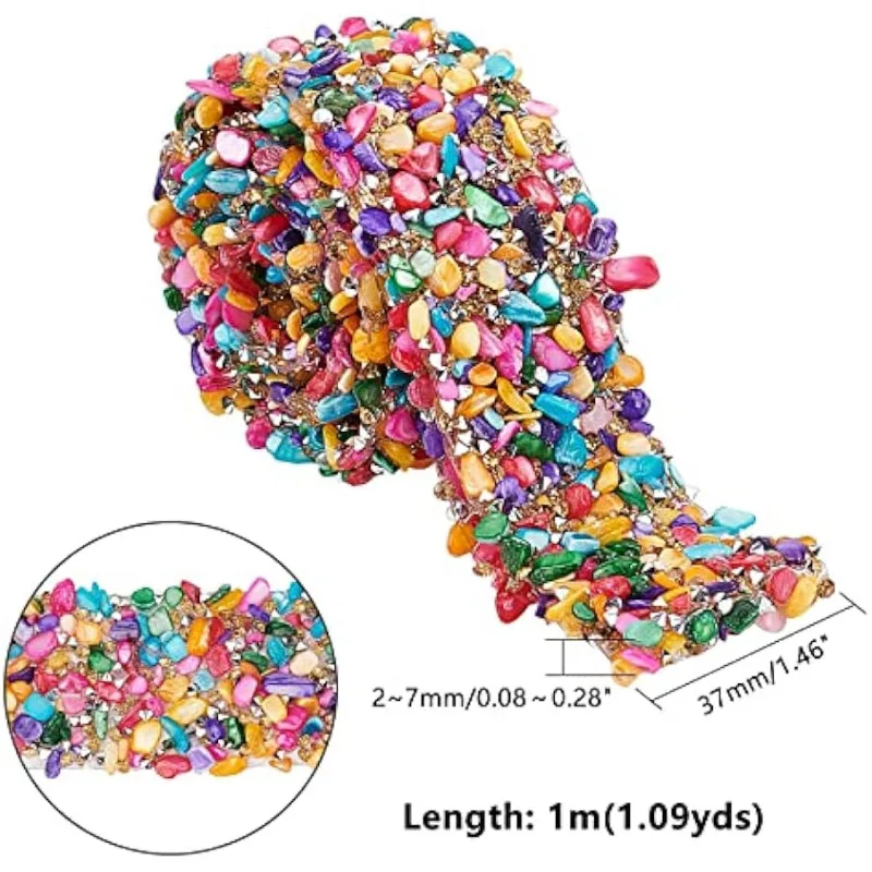 Crystal Rhinestone Trim Hotfix Ribbon Colorful Artificial Gem Stone Beaded Iron On Applique Chain Embellishment 1 Yard 1.4 Inch