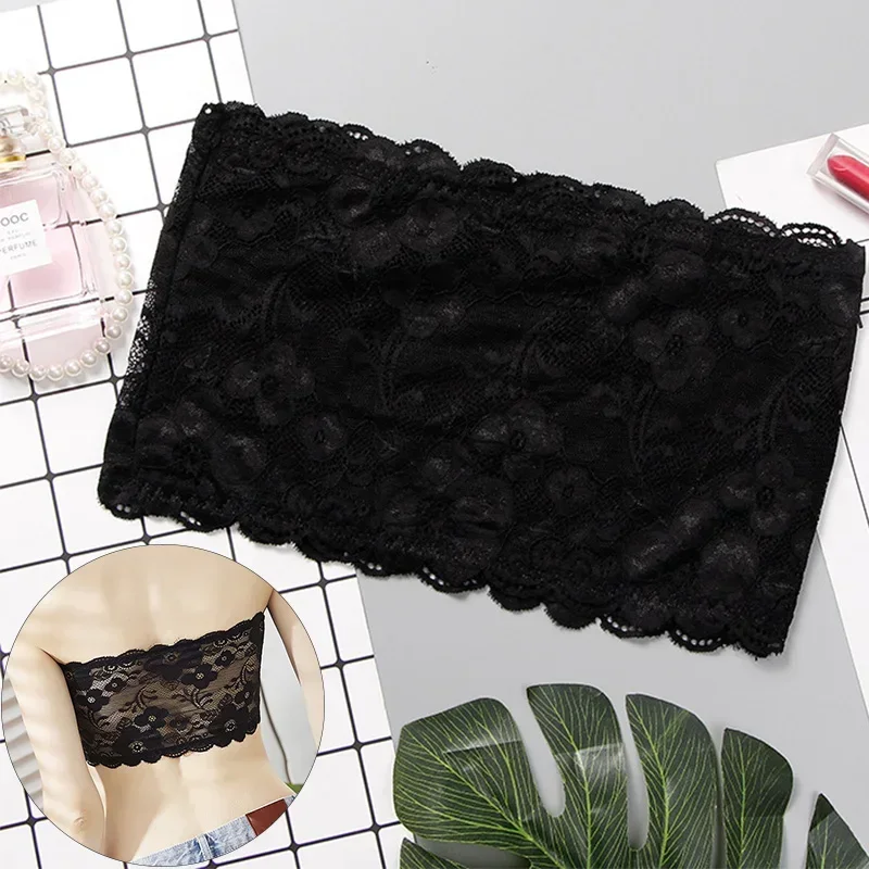 One Piece Sexy Lace Tube Tops Women Push Up Invisible Bra Intimates Strapless Bustier Bandeau Wrapped Chest Thin Bralette Top