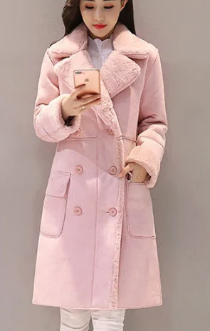 

2023 Women Suede Fur Winter Coat Fashion Thick Faux Sheepskin Long Jacket Overcoat Female Solid Warm Trench Coats Spring Autumn