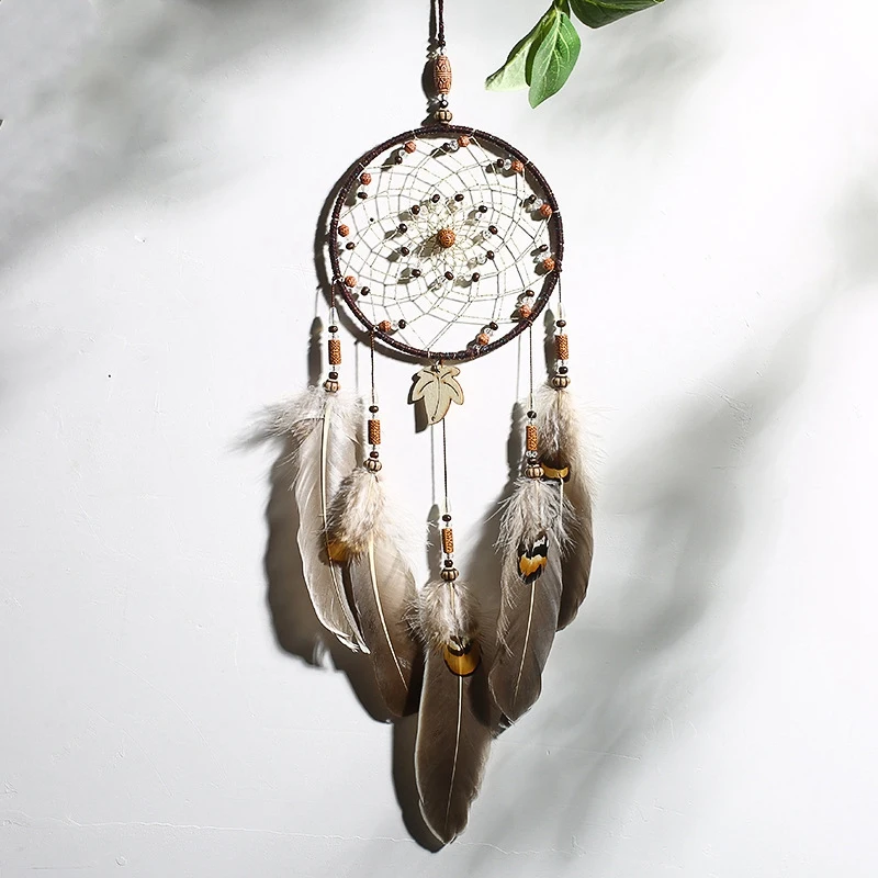 Retro Maple Leaf Dream Catcher Wind Chimes Indian Style Feather Car Pendant Dream Catcher 3