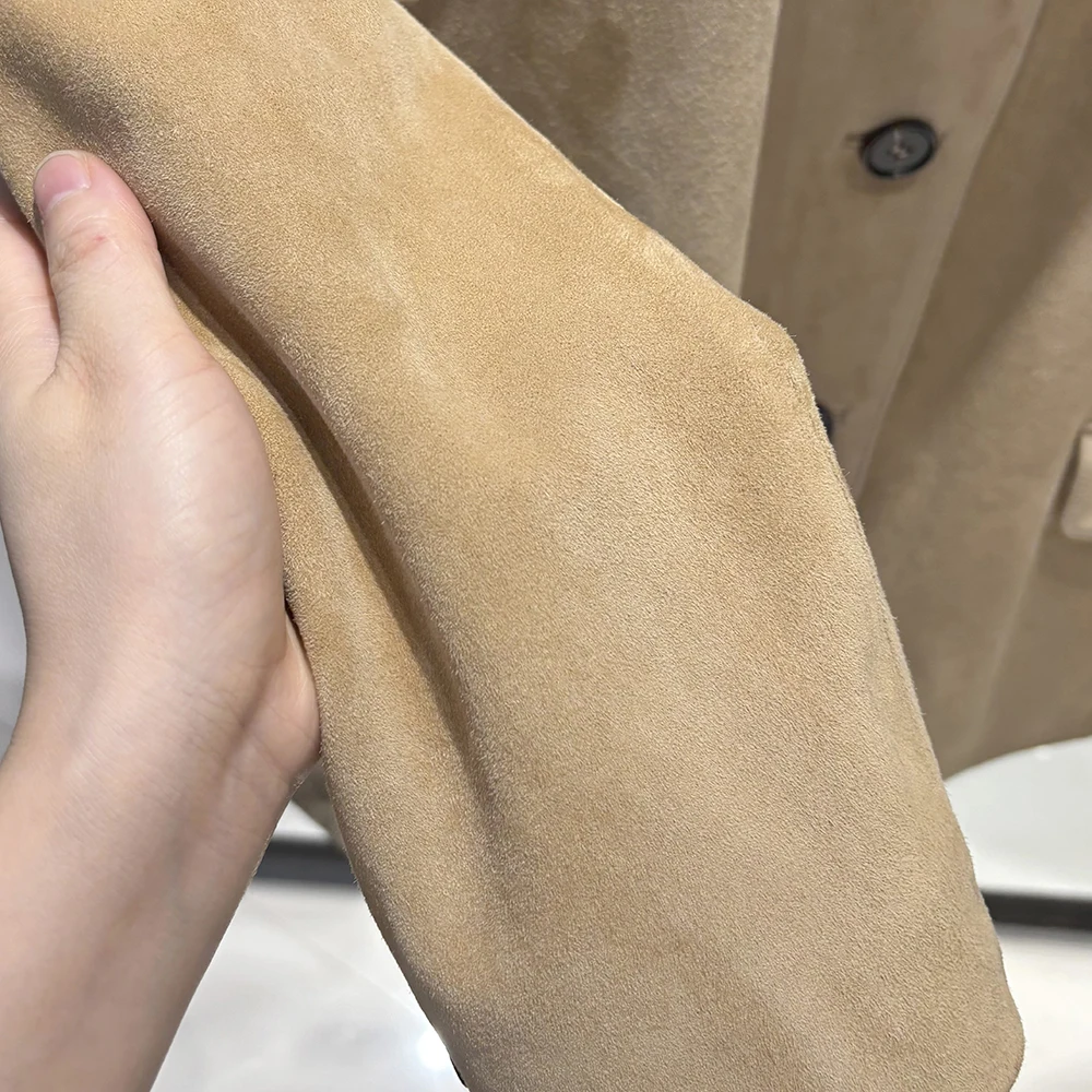 YOLOAgain Women's Oversized Suede Leather Blazer Single Breasted Real Leather Jacket Female 2025 Spring