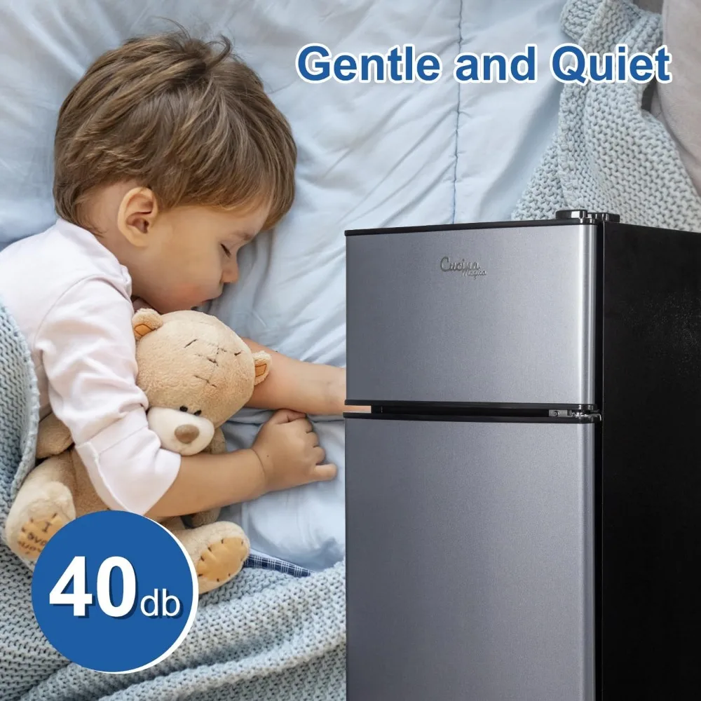 Mini Fridge with Freezer, 3.2 cuft Small Refrigerator, 7 Adjustable Thermostat, Energy Saving, Double Door Compact Refrigerator