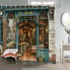 Retro Style Oil Painting Street View Restaurant Shower Curtain Building Bathroom With Hook Waterproof Washable Fabric Suit 3