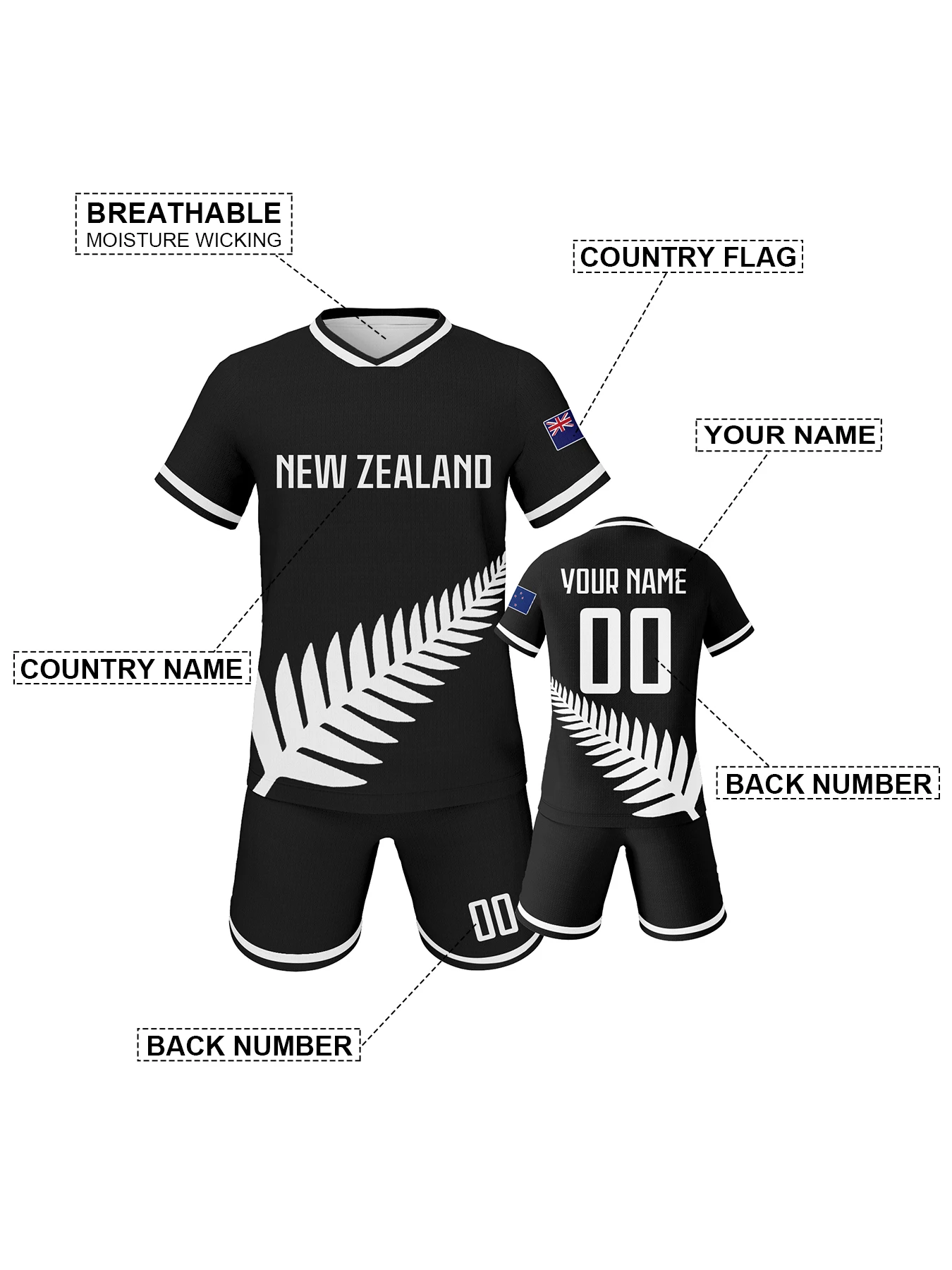 customized kids new zealand soccer kit personalized football set with name & number, breathable national team training uniform Customized Kids New Zealand Soccer Kit Personalized Football Set with Name & Number, Breathable National Team Training Uniform 4