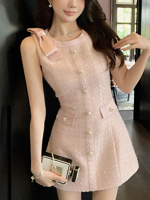 Ele  Knot oulder Bared Vest Dr Small Size Luxury High Design Sensation  Sle Ladylike  Dr