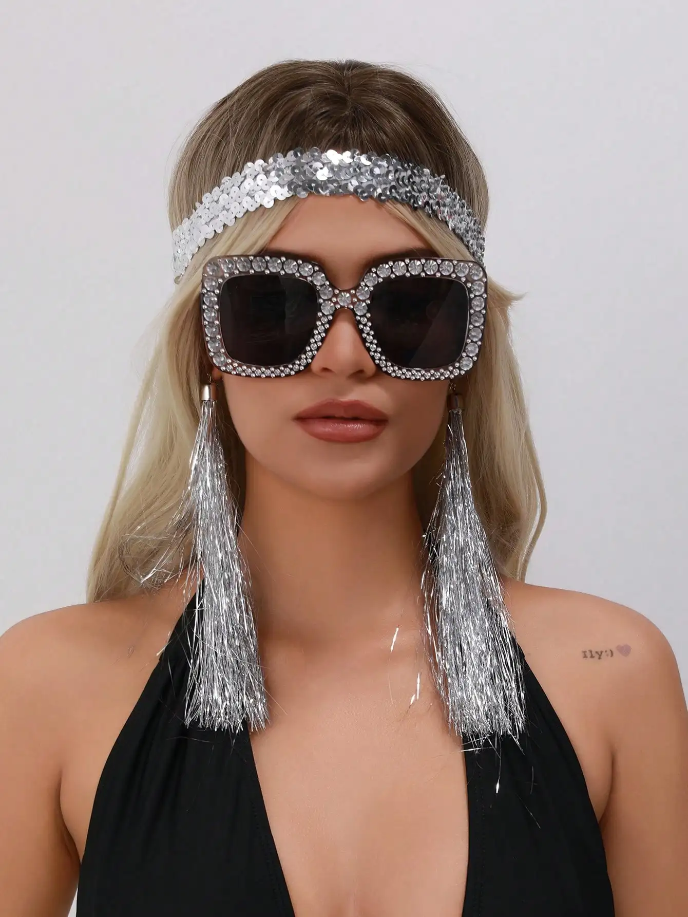 Glitter Party Accessories 3-Piece Set: Sequin Headband, Accessory Glasses, Tassel Earrings, Suitable for Summer Parties, Beach-Themed Parties, Halloween Parties, and Party Gatherings