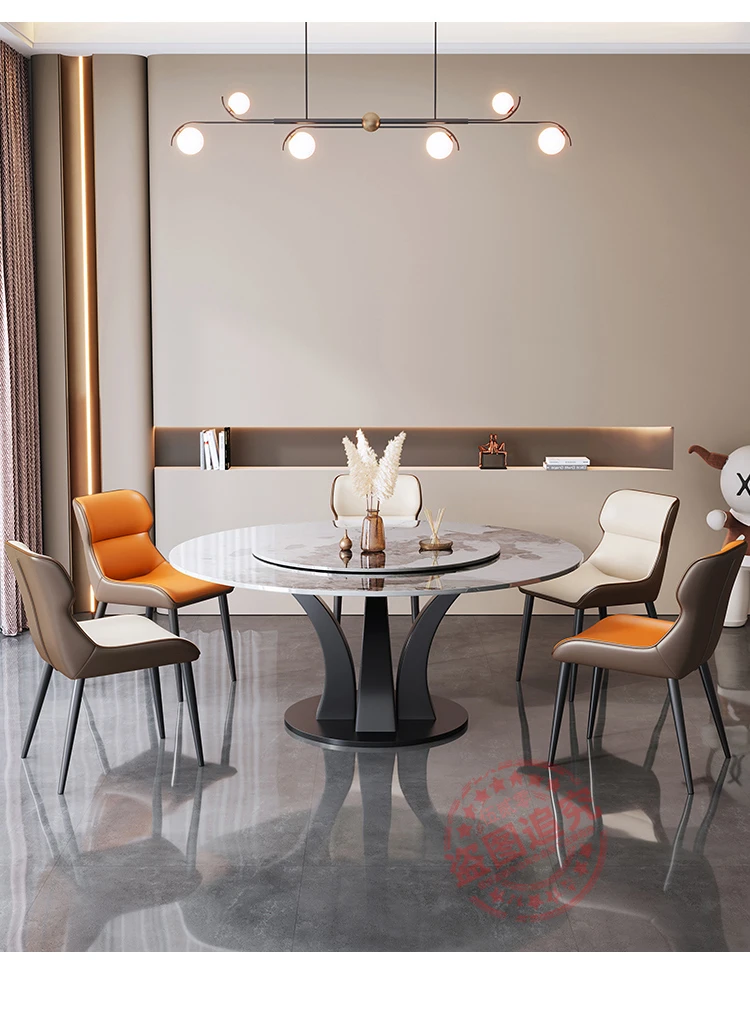 Modern Round Dining Table Luxury Turntable Legs Metal Kitchen 