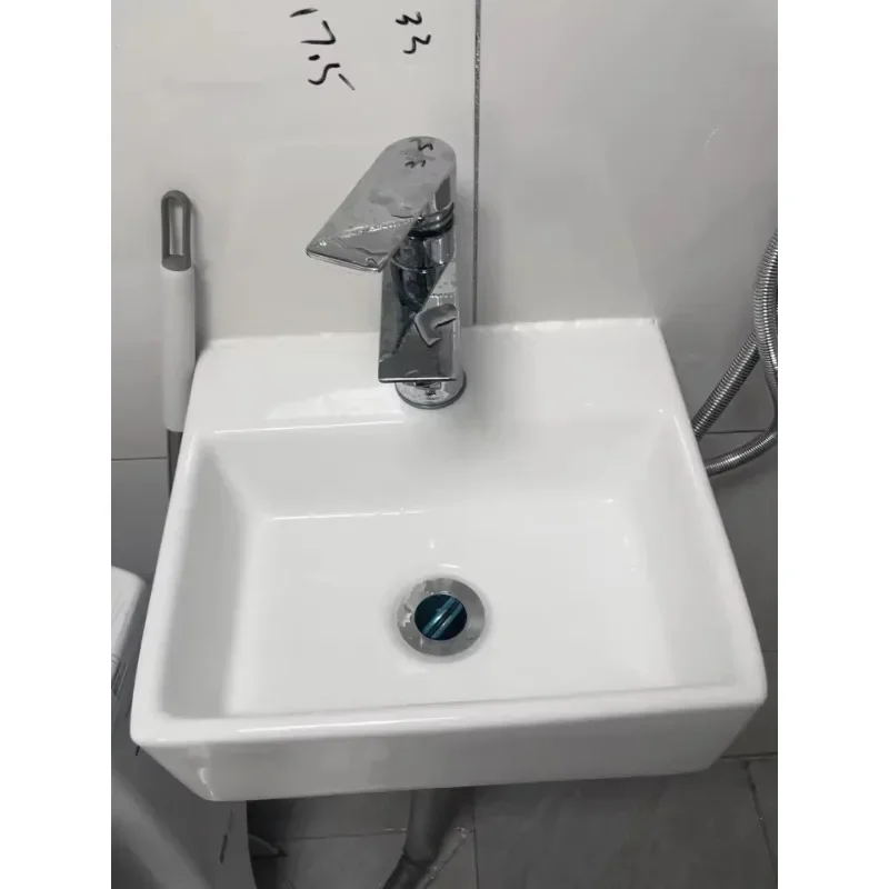 32/33/37cm Small Apartment Bathroom Sink Wall-mounted Ceramic Washbasin Balcony Washroom Corner Hanging Basin with Faucet Set 3
