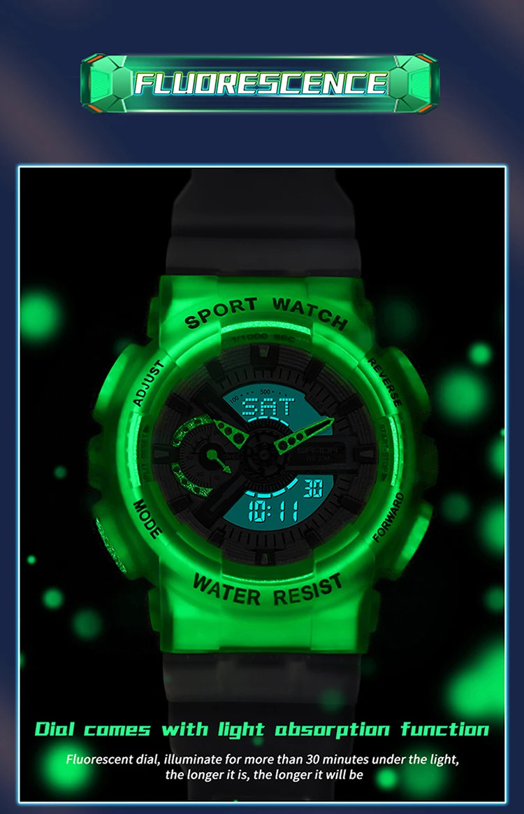 Sanda new 3029 watch luminous fashion personality Electronic Watch fluorescence watch Shell Man Watch