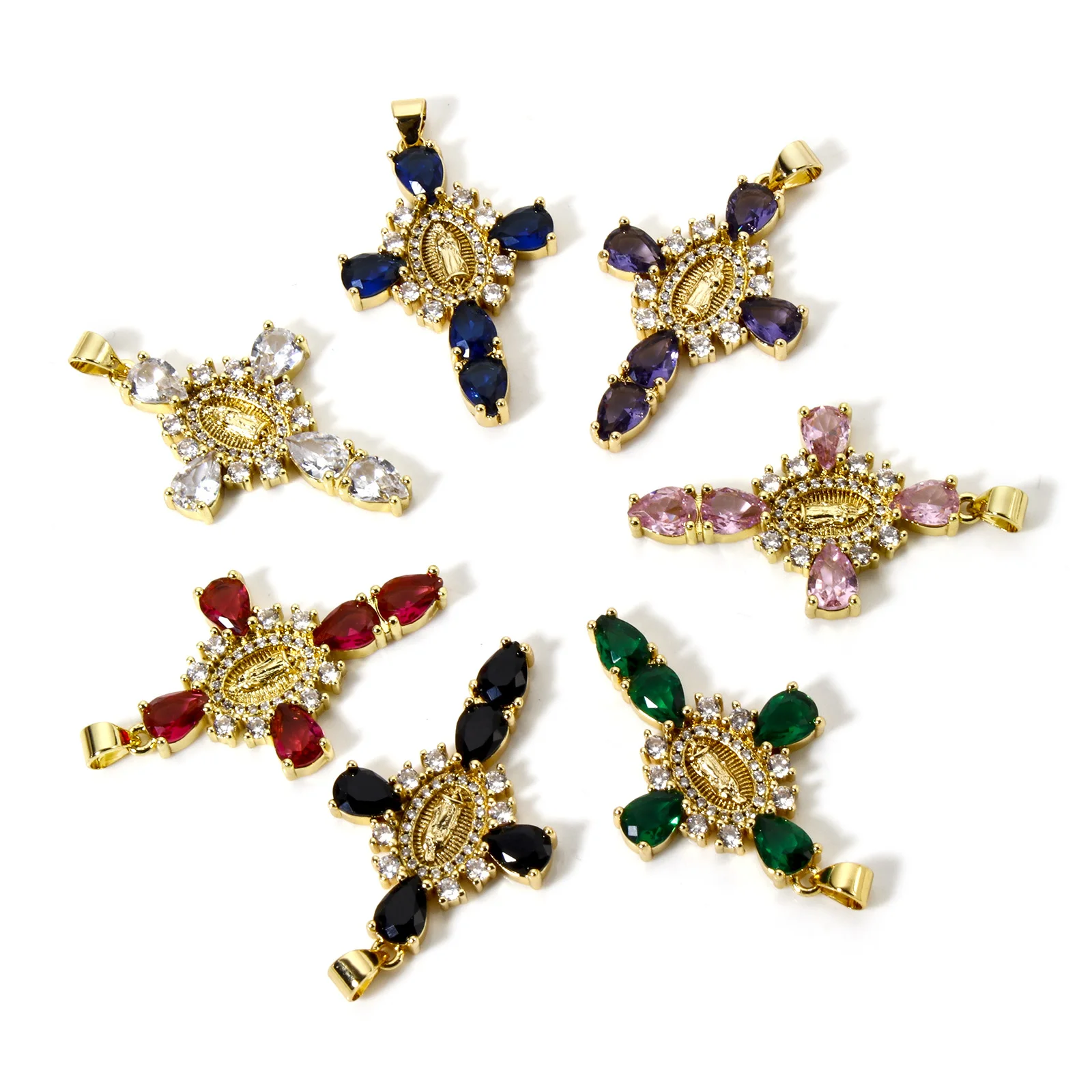 Poxtex Collana da donna a forma di croce placcata in oro 14 K, con ciondolo a forma di croce, idea, 40 cm, Placcato oro, Non pietra preziosa