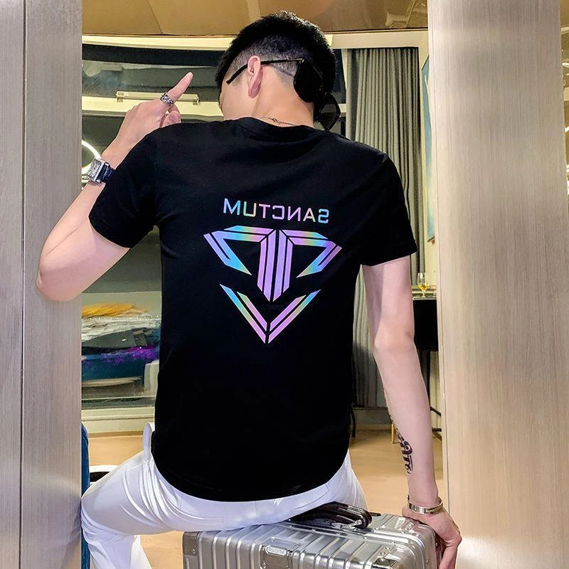 

Футболка мужская приталенная эластичная с буквами алфавита, уличная одежда с коротким рукавом, одежда в стиле кпоп, топ для лета