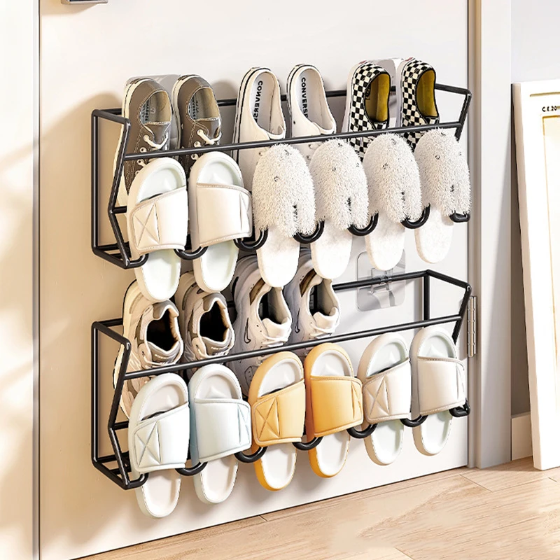 

Home Door Shoe Rack Simple Door Indoor Slipper Rack Bathroom Perforation-Free Wall-Mounted Shoe Sundries Organizer