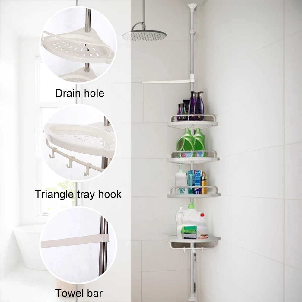 Telescopic Corner Shelf No Drilling Floor Ceiling Holder Stainless Steel Frame Shower Caddy Organizer Shelf Shower Corner Stand