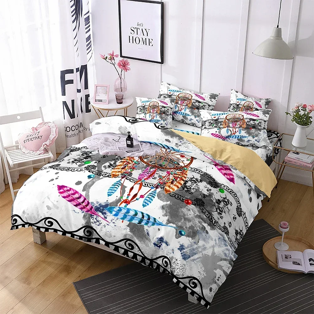 Bohemian Mandala Print Datura Bedding Set - Microfiber Comforter Cover with Super Comfortable Duvet & Pillowcases Included