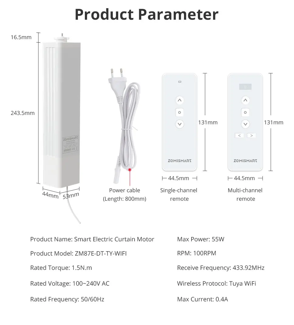 Zigbee WiFi Smart Curtain Motor for ZM87 Electric Curtain Track Sliding Rails Wo