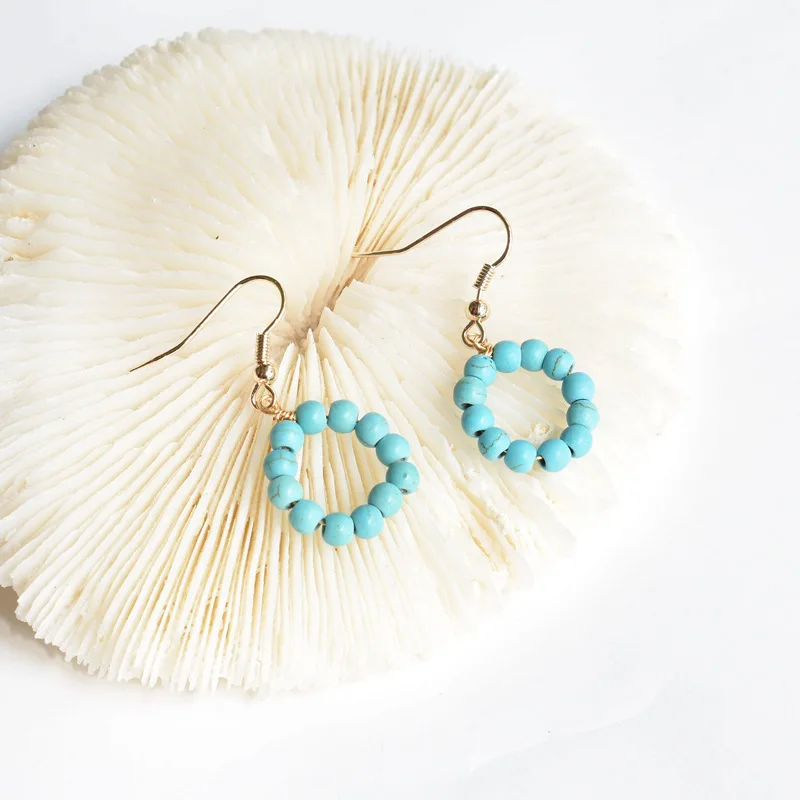 

Multi-color Simple Dream Cute Girl Earrings Stone National Wind Ear Hook Round Temperament Fashion Earrings for Women