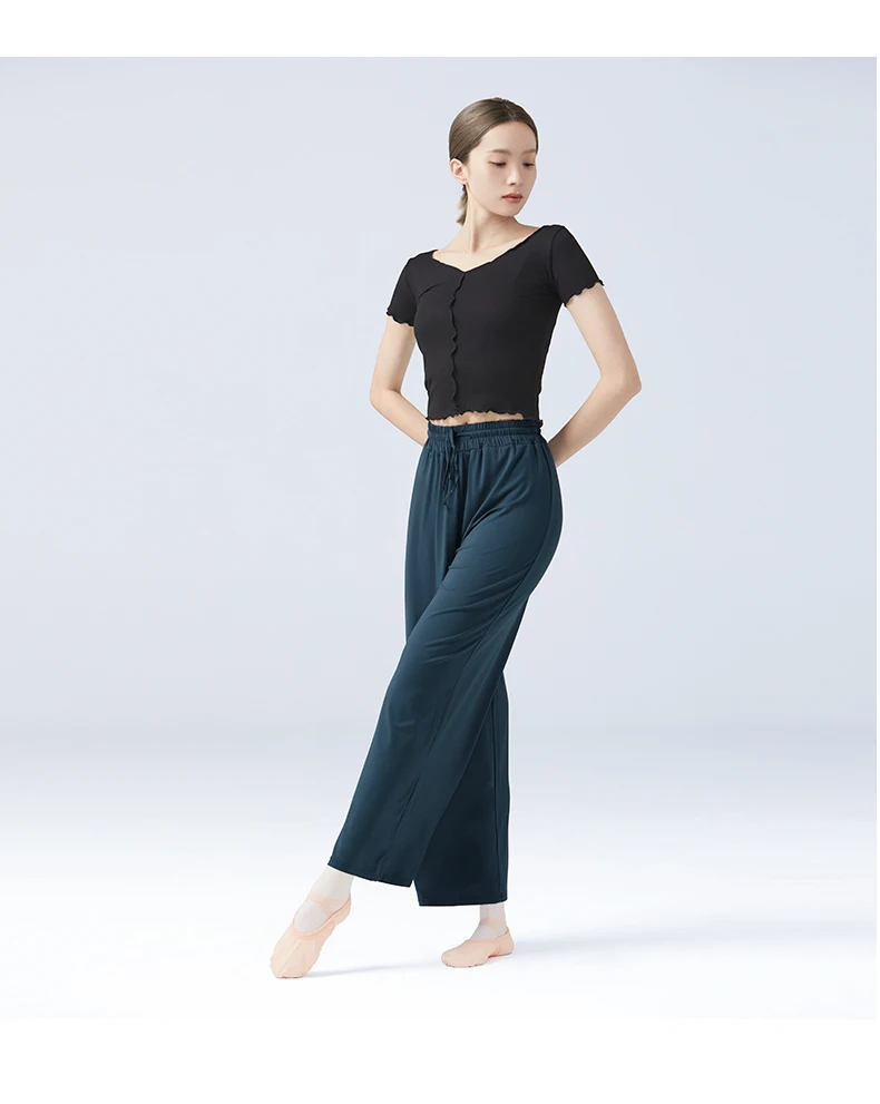 Frauen V-ausschnitt Tanz Tops Wellenförmige Spitze Ballett Tanz Crop Tops Erwachsene Mädchen Tanz Tops Closed-fit Kurzarm ballett Training Kostüme – Detail 11