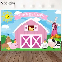 

Mocsicka Cartoon Rural Farm Child Birthday Party Backdrop Pink Barn Animal Baby Shower Photography Background Studio Photo Shoot