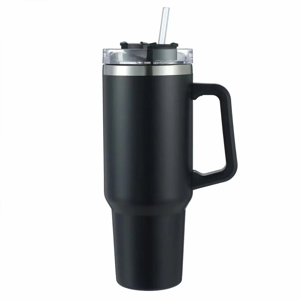 1pc Simple Modern 40 Oz/1200ml Tumbler With Handle And Straw Lid, Insulated  Cup Reusable Stainless Steel Water Bottle Travel Mug Cupholder Friendly