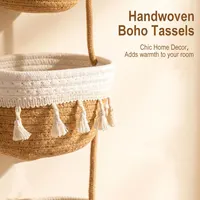 3-Tier Hand woven Cotton Hanging Baskets Wall-Mounted Storage Basket for Bathroom Kitchen Storage Hanging Bag Bedroom Decorative 4