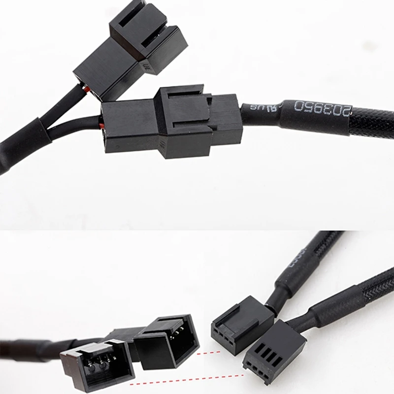 3X 1 To 2 Way Braided Cable Y Splitter 3/4 Pin PWM Male Connector Fan Computer PC Fan Extension Adapter Cable