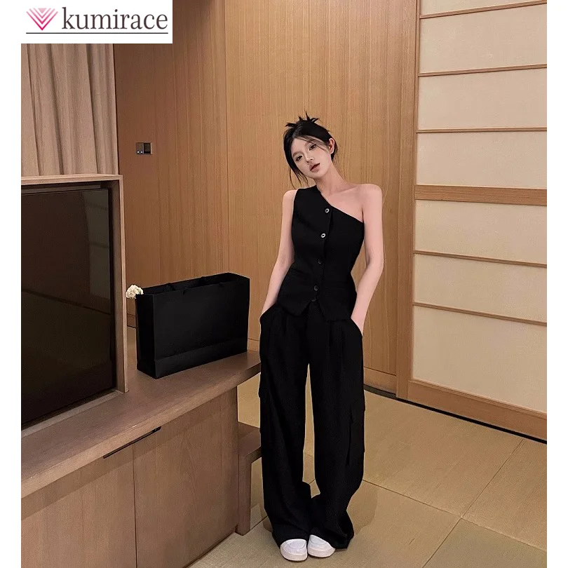 Fashionable and Sexy Women's Set Spring and Autumn Korean Version Straight Leg Wide Leg Trousers Casual Two-piece Set