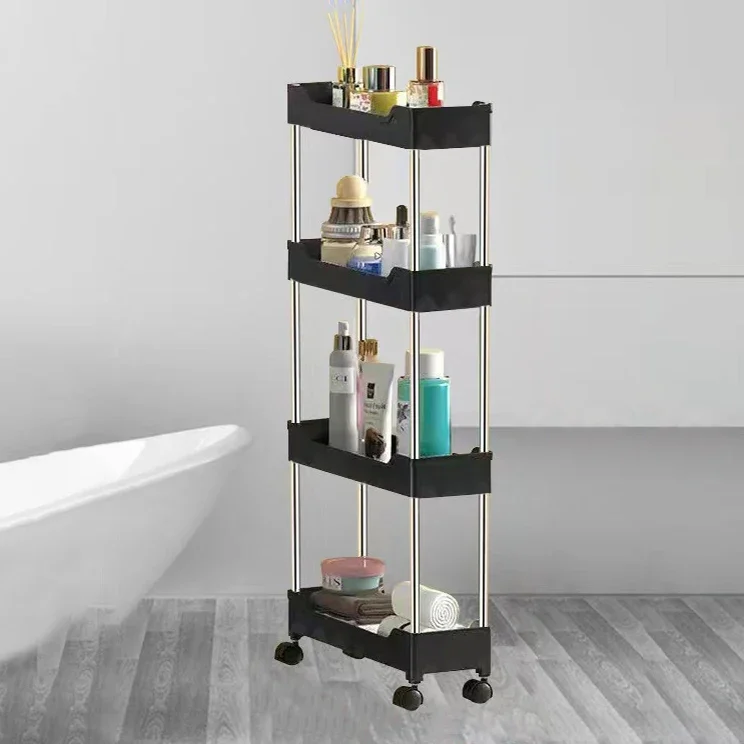 Bathroom Storage Rack With Wheels 3/4 Layer Rolling Utility Cart Bathroom Storage Organizer Multi-purpose Utility Cart Multi Layer Storage Rack