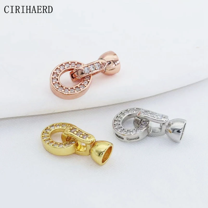 

18K Gold Plated Inlaid Zircon Pearl Bracelet Connector Clasps DIY Necklace Jewelry Making Accessories Findings End Buckle Clasp