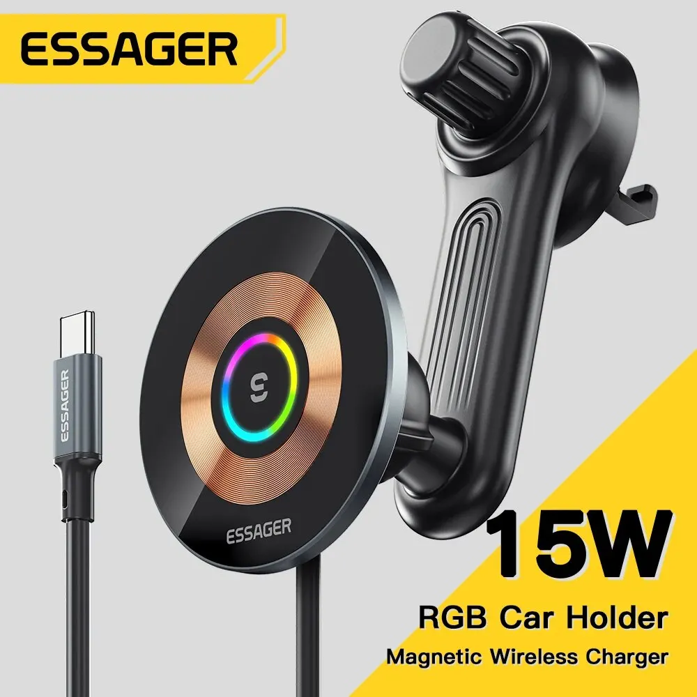 Phone Car Holder Essager 15W QI Car Wireless Charger Mount For iPhone 14 13 12 Pro Max Wireless Fast Charging