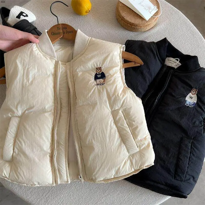 Children's Cotton Waistcoat Boys Winter Baseball Collar Vest Jacket Baby Keep Warm Sleeveless Jacket Girls Embroidery Top