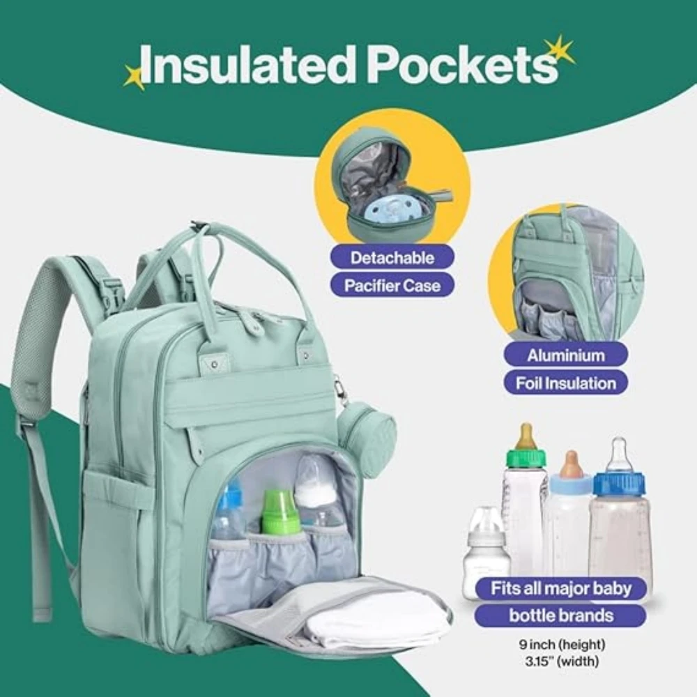 Roll over image to zoom in BabbleRoo Sage Green Unisex Baby Essentials Backpack-Spacious Diaper Bag with Changing Pad, Stroll